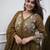 Brown cotton silk heavy embroidered gown set with bottom & dupatta