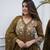 Brown cotton silk heavy embroidered gown set with bottom & dupatta