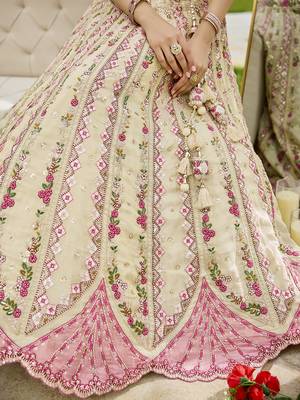 Cream- Tissue Fabric Sequins embroidery Semi-Stitched Lehenga & Unstitched Blouse With Dupatta 3