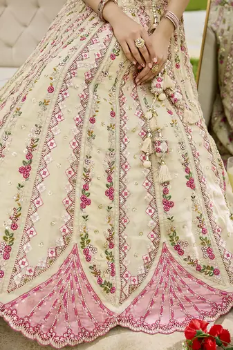Cream- Tissue Fabric Sequins embroidery Semi-Stitched Lehenga & Unstitched Blouse With Dupatta