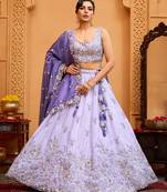 Lavender- Tissue Fabric Sequins embroidery Semi-Stitched Lehenga & Unstitched Blouse With Dupatta