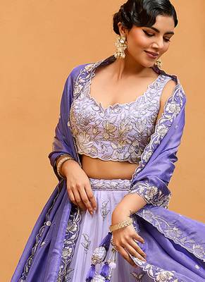 Lavender- Tissue Fabric Sequins embroidery Semi-Stitched Lehenga & Unstitched Blouse With Dupatta 2