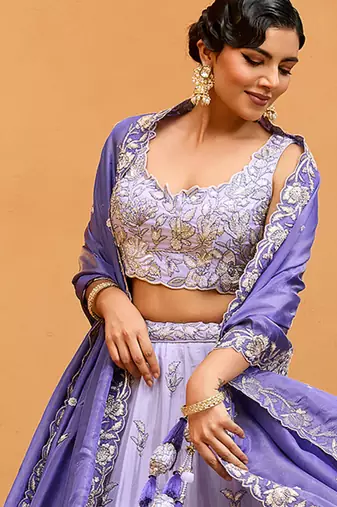 Lavender- Tissue Fabric Sequins embroidery Semi-Stitched Lehenga & Unstitched Blouse With Dupatta