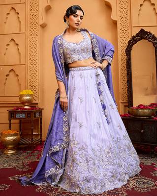 Lavender- Tissue Fabric Sequins embroidery Semi-Stitched Lehenga & Unstitched Blouse With Dupatta 3