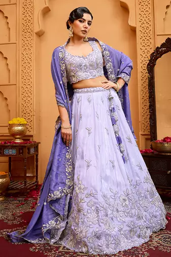 Lavender- Tissue Fabric Sequins embroidery Semi-Stitched Lehenga & Unstitched Blouse With Dupatta