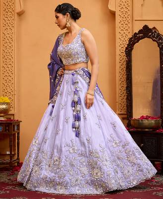 Lavender- Tissue Fabric Sequins embroidery Semi-Stitched Lehenga & Unstitched Blouse With Dupatta 4