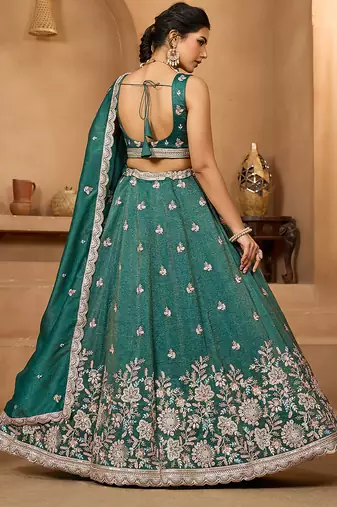 Green- Tissue Fabric Sequins embroidery Semi-Stitched Lehenga & Unstitched Blouse With Dupatta