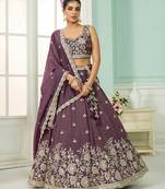 Purple- Tissue Fabric Sequins embroidery Semi-Stitched Lehenga & Unstitched Blouse With Dupatta