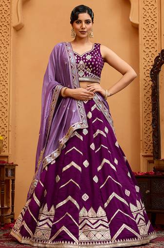 Burgundy- Silk Fabric Sequins embroidery Semi-Stitched Lehenga & Unstitched Blouse With Dupatta