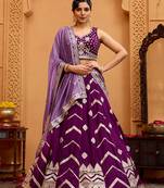Burgundy- Silk Fabric Sequins embroidery Semi-Stitched Lehenga & Unstitched Blouse With Dupatta