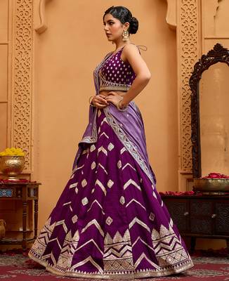 Burgundy- Silk Fabric Sequins embroidery Semi-Stitched Lehenga & Unstitched Blouse With Dupatta 2
