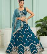 Teal- Silk Fabric Sequins embroidery Semi-Stitched Lehenga & Unstitched Blouse With Dupatta