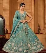 Green- Tissue Fabric Sequins embroidery Semi-Stitched Lehenga & Unstitched Blouse With Dupatta
