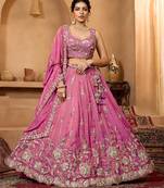 Pink- Tissue Fabric Sequinse embroidery Semi-Stitched Lehenga & Unstitched Blouse With Dupatta