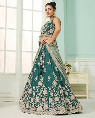 Green- Silk Fabric Sequins embroidery Semi-Stitched Lehenga & Unstitched Blouse With Dupatta 2