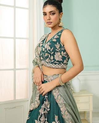Green- Silk Fabric Sequins embroidery Semi-Stitched Lehenga & Unstitched Blouse With Dupatta 3