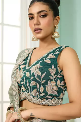 Green- Silk Fabric Sequins embroidery Semi-Stitched Lehenga & Unstitched Blouse With Dupatta