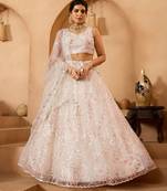 Cream- Net Fabric Sequins embroidery Semi-Stitched Lehenga & Unstitched Blouse With Dupatta