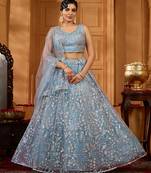 Grey- Net Fabric Sequins embroidery Semi-Stitched Lehenga & Unstitched Blouse With Dupatta