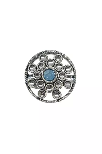 Exotic round shape silver plated kundan stone adjustable finger ring for women and girls
