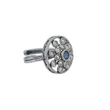 Exotic round shape silver plated kundan stone adjustable finger ring for women and girls 3