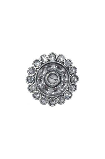 Splendid round shape silver plated kundan stone adjustable finger ring for women and girls