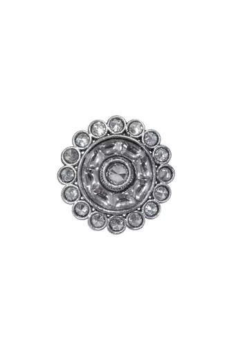 Splendid round shape silver plated kundan stone adjustable finger ring for women and girls