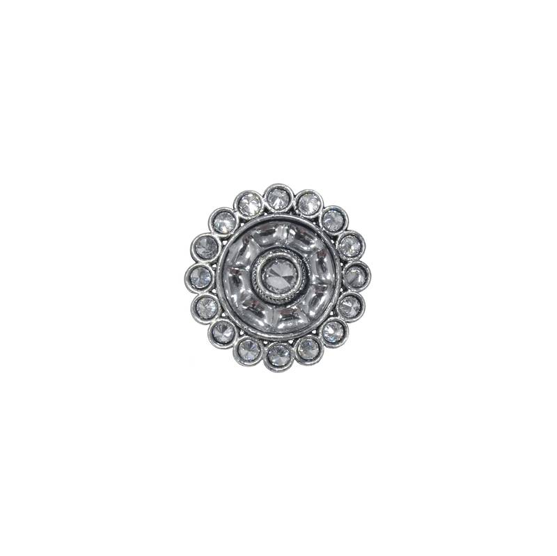 Splendid round shape silver plated kundan stone adjustable finger ring for women and girls