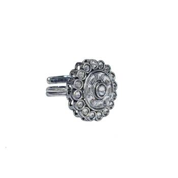 Splendid round shape silver plated kundan stone adjustable finger ring for women and girls 2