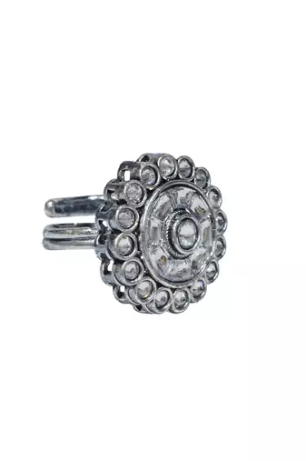 Splendid round shape silver plated kundan stone adjustable finger ring for women and girls