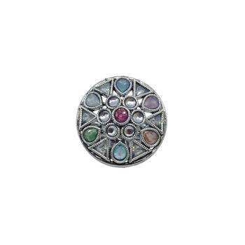 Stylish oval and round shape silver plated kundan stone adjustable finger ring for women and girls 2