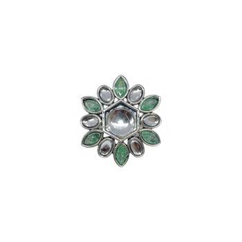 Modish flower design silver plated kundan stone adjustable finger ring for women and girls 2