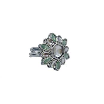 Modish flower design silver plated kundan stone adjustable finger ring for women and girls 3