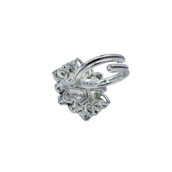 Modish flower design silver plated kundan stone adjustable finger ring for women and girls 4