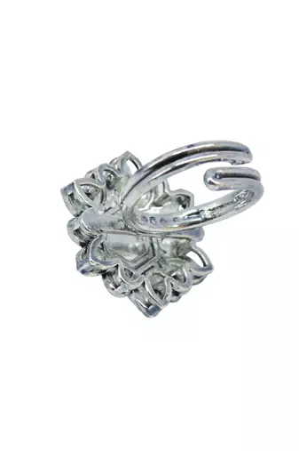 Modish flower design silver plated kundan stone adjustable finger ring for women and girls