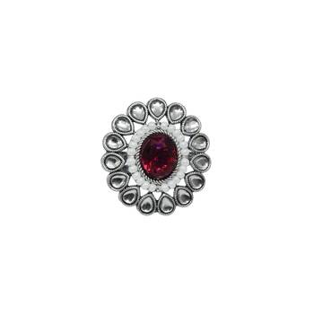 Pear shape and mother of pearl silver plated kundan stone adjustable finger ring for women and girls 1