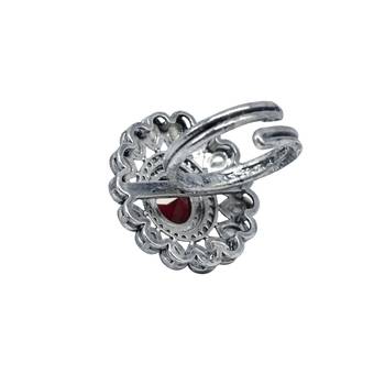 Pear shape and mother of pearl silver plated kundan stone adjustable finger ring for women and girls 3