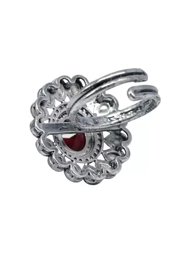 Pear shape and mother of pearl silver plated kundan stone adjustable finger ring for women and girls