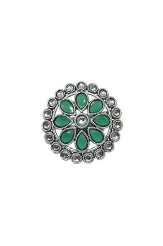 Pretty round and pear shape silver plated kundan stone adjustable finger ring for women and girls