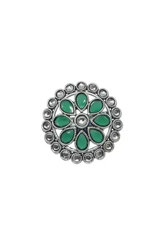 Pretty round and pear shape silver plated kundan stone adjustable finger ring for women and girls