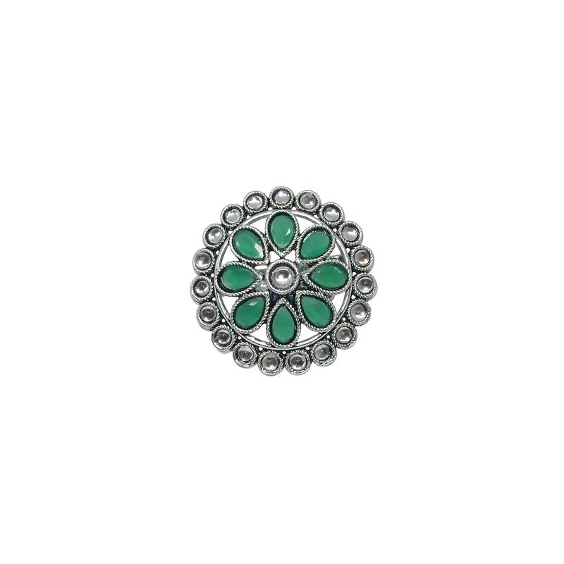 Pretty round and pear shape silver plated kundan stone adjustable finger ring for women and girls