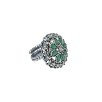 Pretty round and pear shape silver plated kundan stone adjustable finger ring for women and girls 2