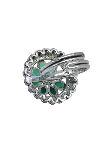 Pretty round and pear shape silver plated kundan stone adjustable finger ring for women and girls