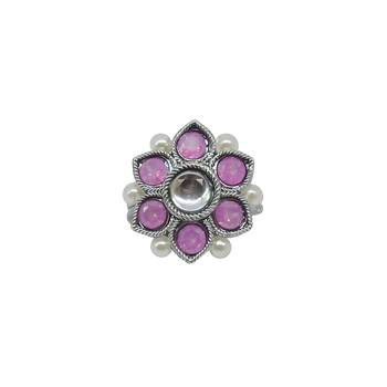 Glorious pear and flower design silver plated kundan stone adjustable finger ring for women & girls 2