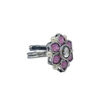 Glorious pear and flower design silver plated kundan stone adjustable finger ring for women & girls 3