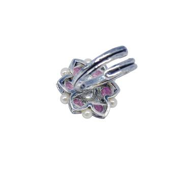Glorious pear and flower design silver plated kundan stone adjustable finger ring for women & girls 4