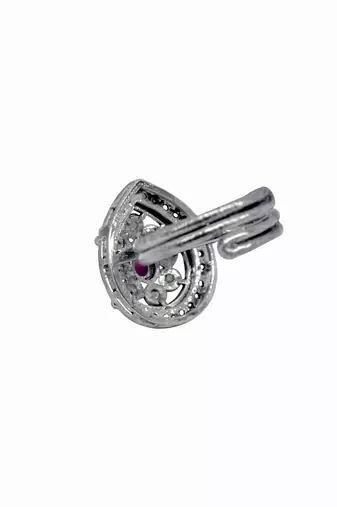 Pear shape and mother of pearl silver plated kundan stone adjustable finger ring for women and girls