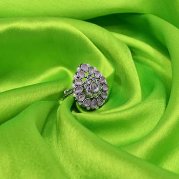 Inspired pear shape silver plated kundan stone adjustable finger ring for women and girls 1