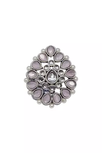 Inspired pear shape silver plated kundan stone adjustable finger ring for women and girls