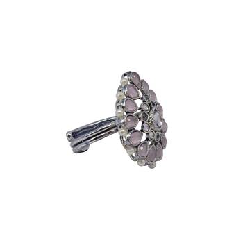 Inspired pear shape silver plated kundan stone adjustable finger ring for women and girls 3
